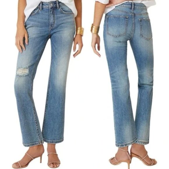 Anthropologie Pilcro Yaya Kick Flare Medium Vintage Wash Jeans sz 28P - Picture 1 of 14